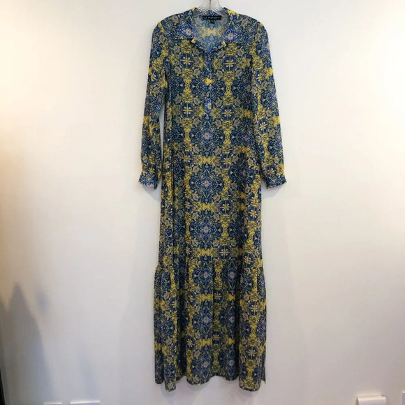 For Love and Lemons Geneva Geometric Bohemian V Neck Long Sleeve Maxi Dress XS - Picture 4 of 11